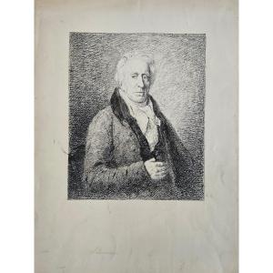 Portrait Of A Man, Pen By A. Simoneau, 19th Century