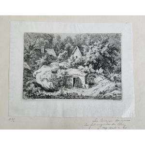 The Cellars Near Dampierre, Etching By Eugène Bléry, 1850