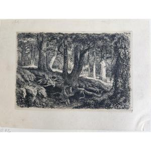 The Tree With Roots, Etching By Eugène Bléry, 1849