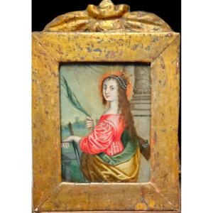 Saint Catherine Martyr, Oil On Copper, Early 18th Century