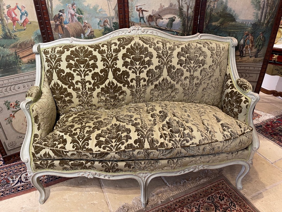 Small Sofa Louis XV Period In Beech Rechampi-photo-4