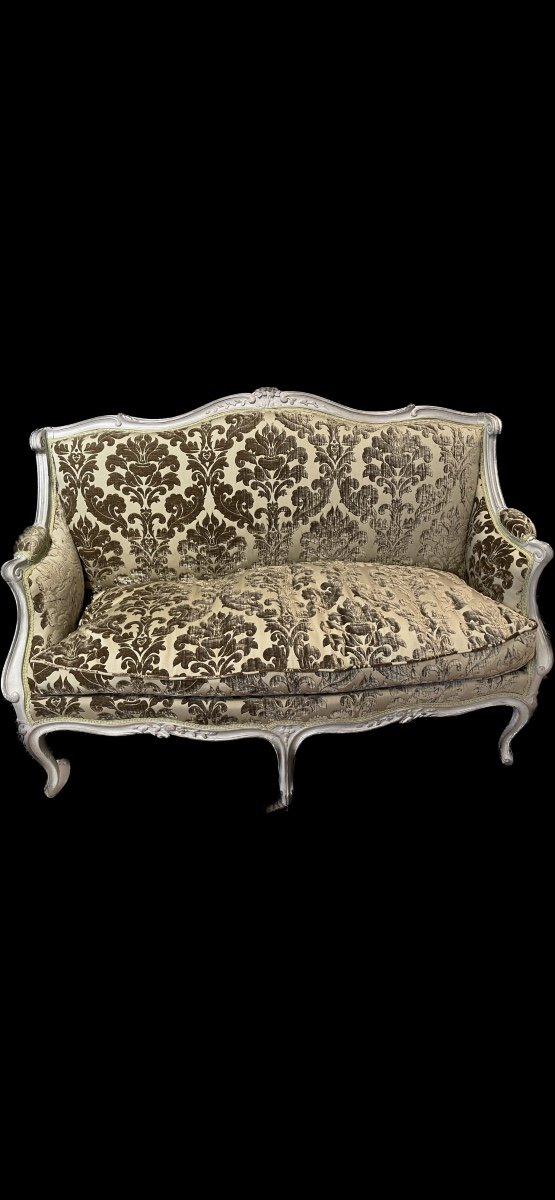 Small Sofa Louis XV Period In Beech Rechampi