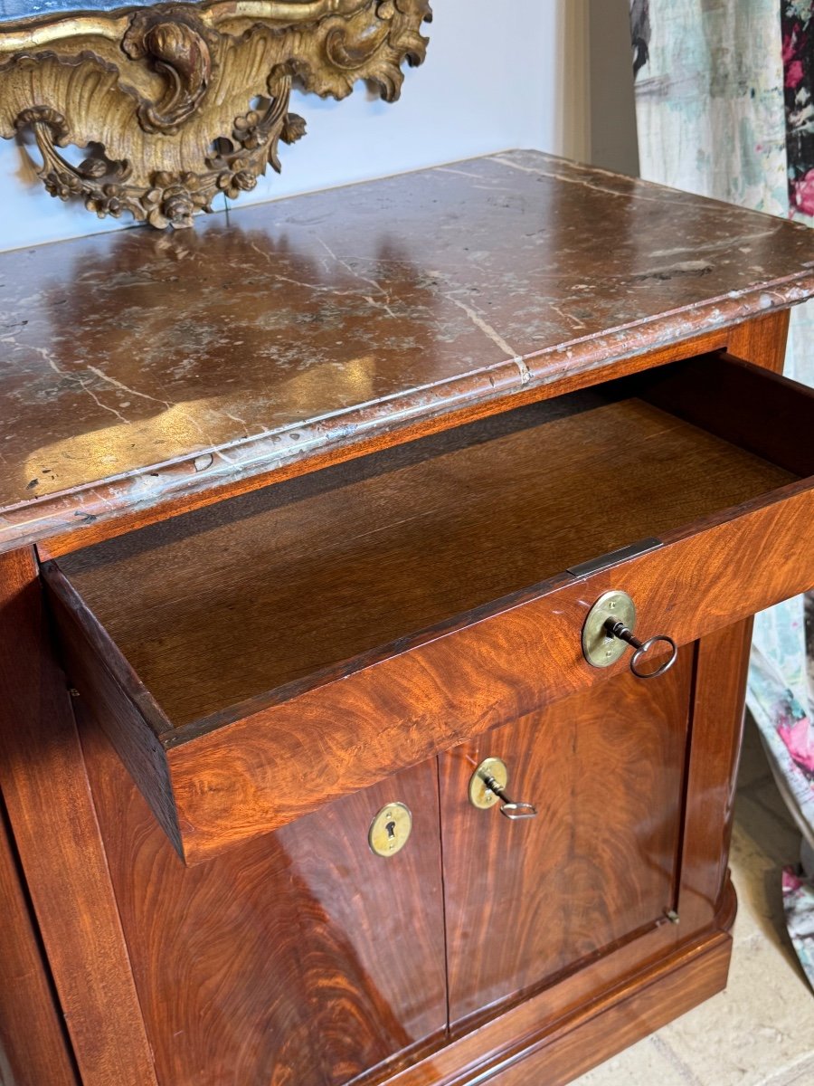 Small Louis 16 Cuban Mahogany Buffet With Royal Red Marble-photo-3