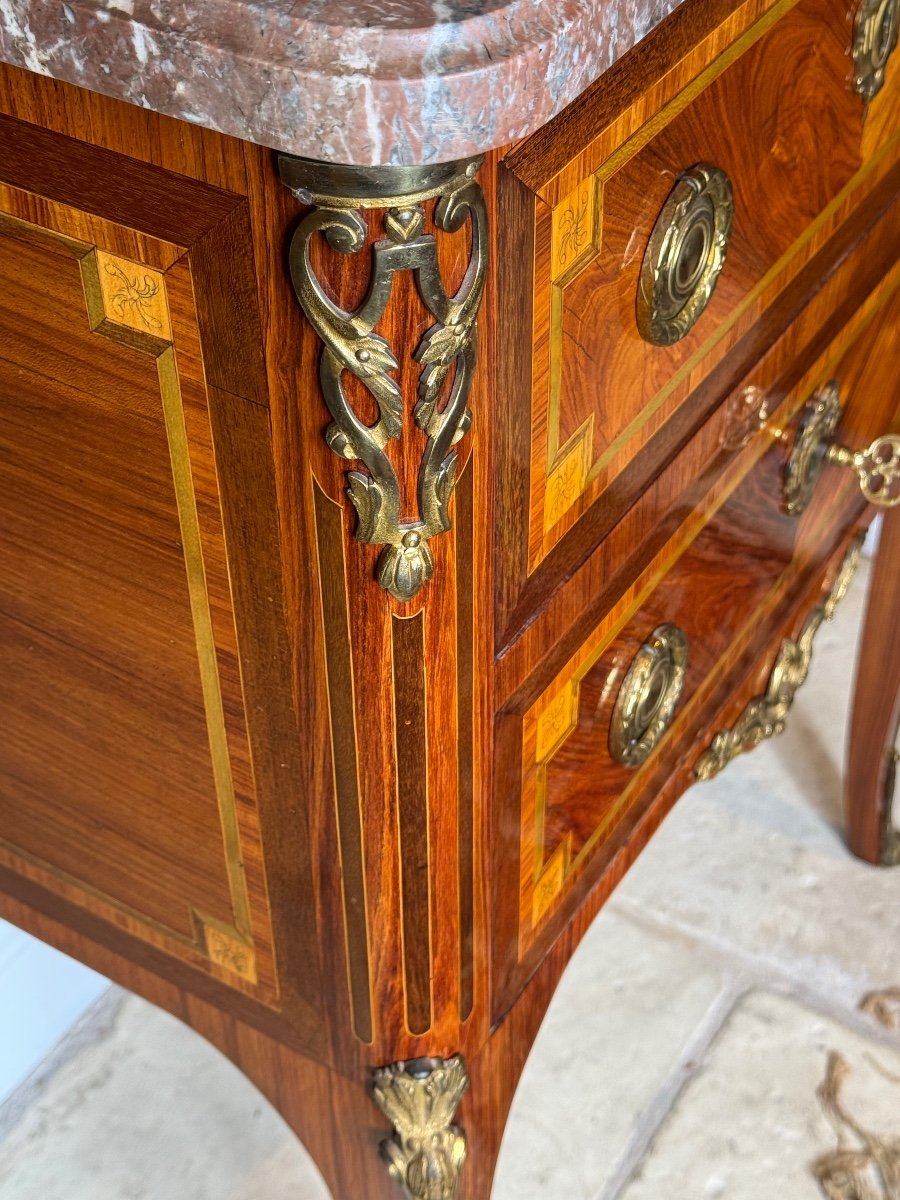 Small Louis XV Louis XVI Marquetry Transition Chest Of Drawers -photo-2