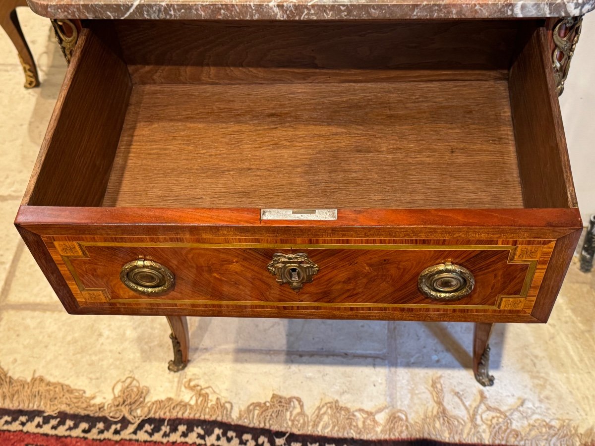 Small Louis XV Louis XVI Marquetry Transition Chest Of Drawers -photo-1