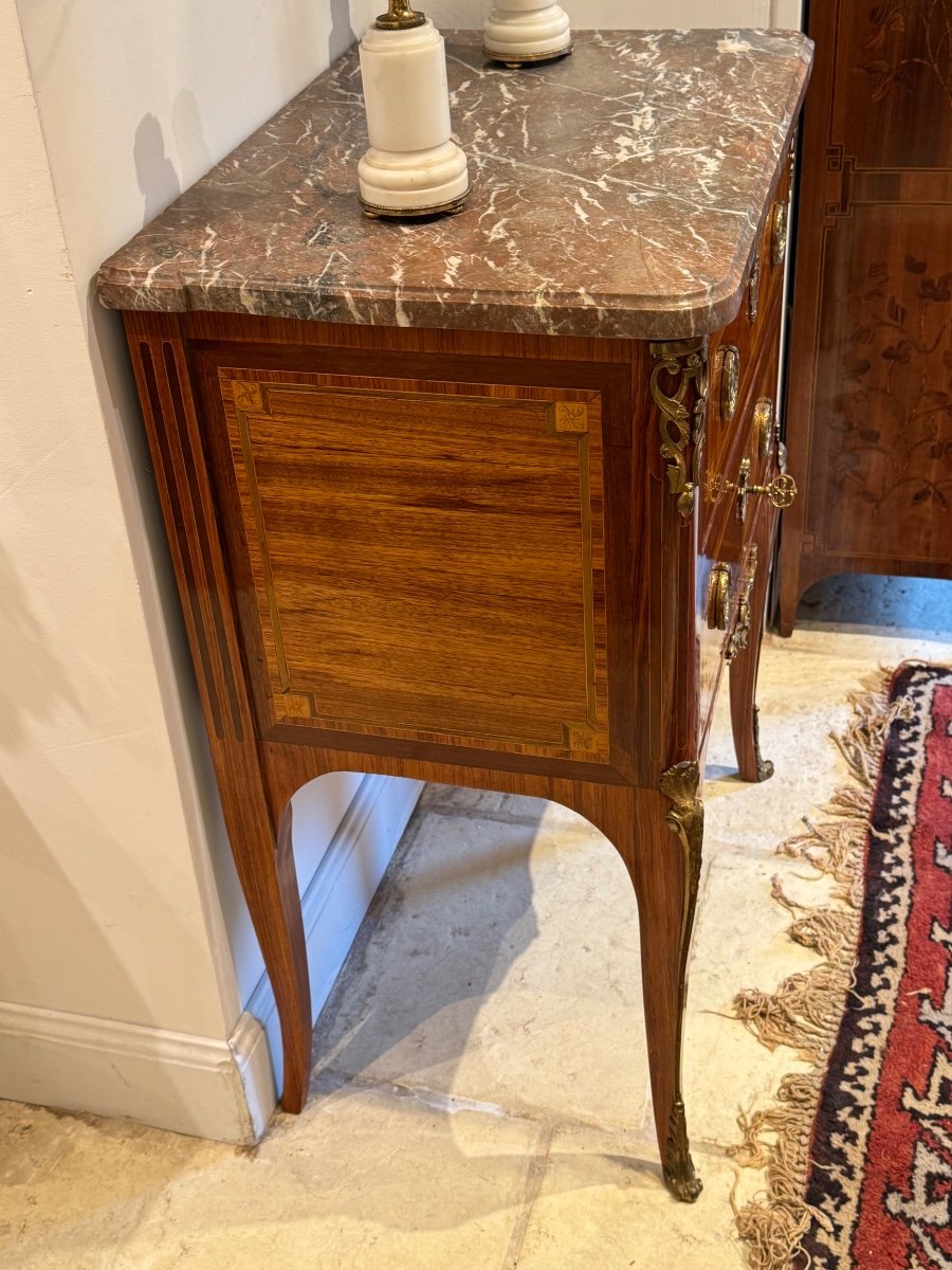 Small Louis XV Louis XVI Marquetry Transition Chest Of Drawers -photo-2