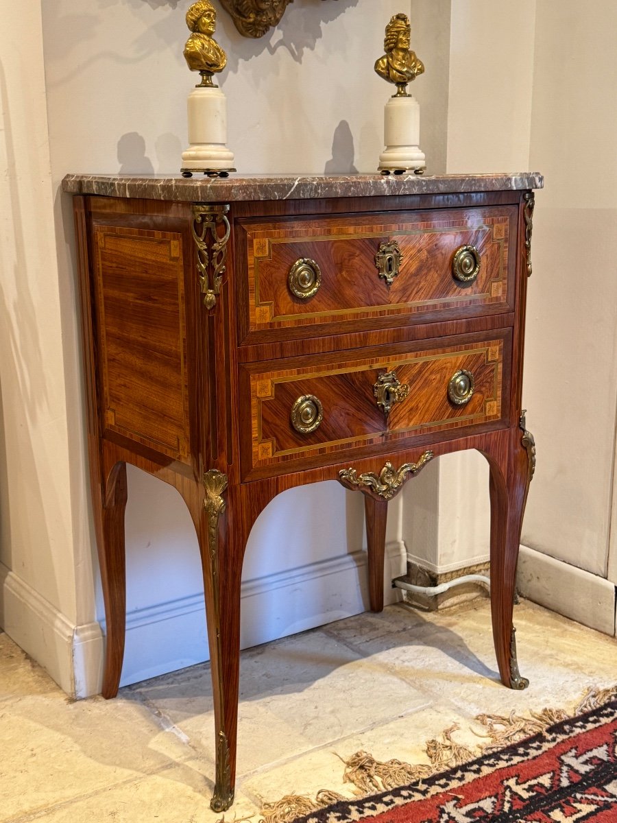 Small Louis XV Louis XVI Marquetry Transition Chest Of Drawers -photo-4