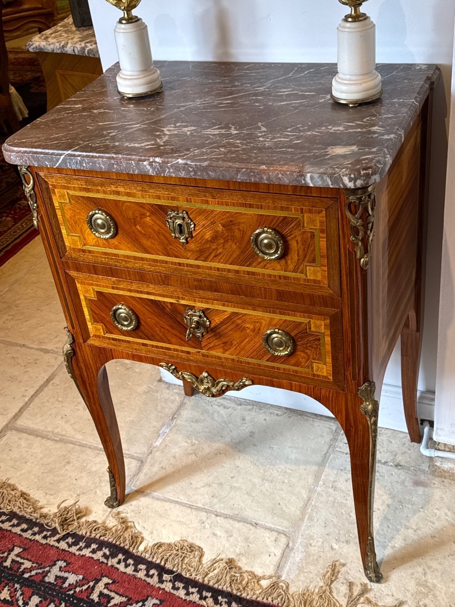 Small Louis XV Louis XVI Marquetry Transition Chest Of Drawers -photo-5