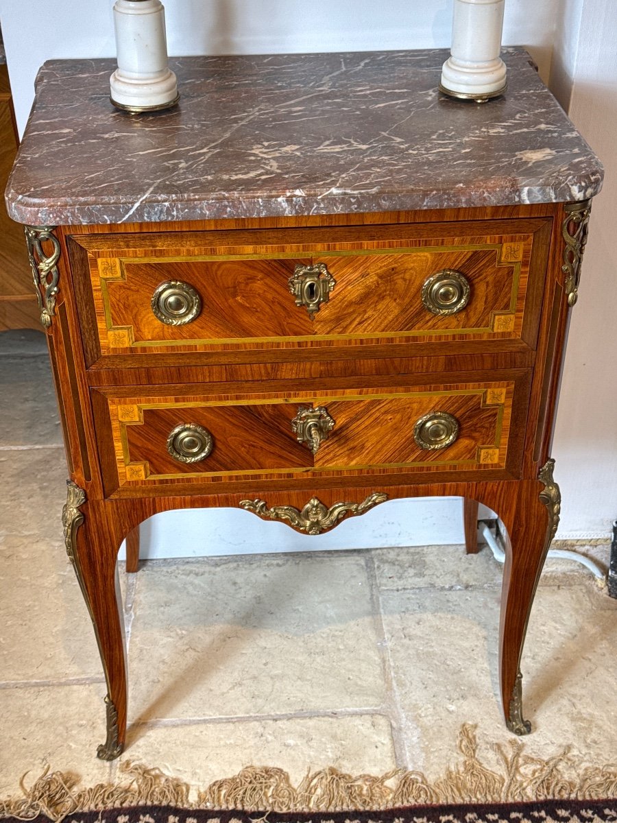 Small Louis XV Louis XVI Marquetry Transition Chest Of Drawers -photo-6