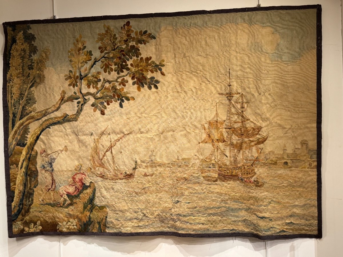 Tapestry Ep 18th Century Port Scene 