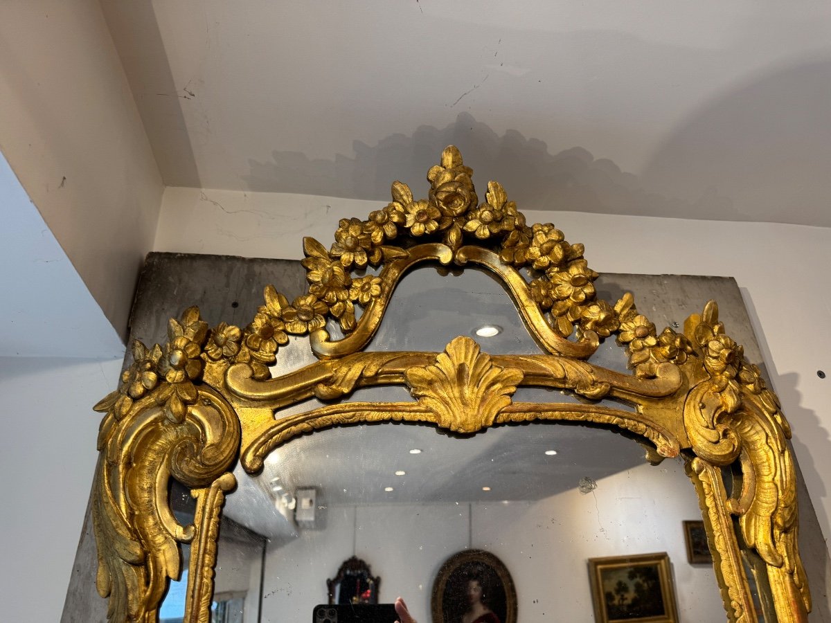 Miroir à Parclose époque Louis XV Bois Doré -photo-3