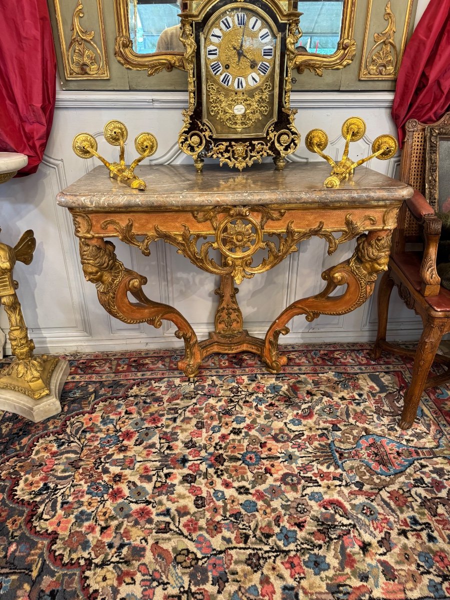 Golden Wood Wall Console With Median Foot Ep Regence 