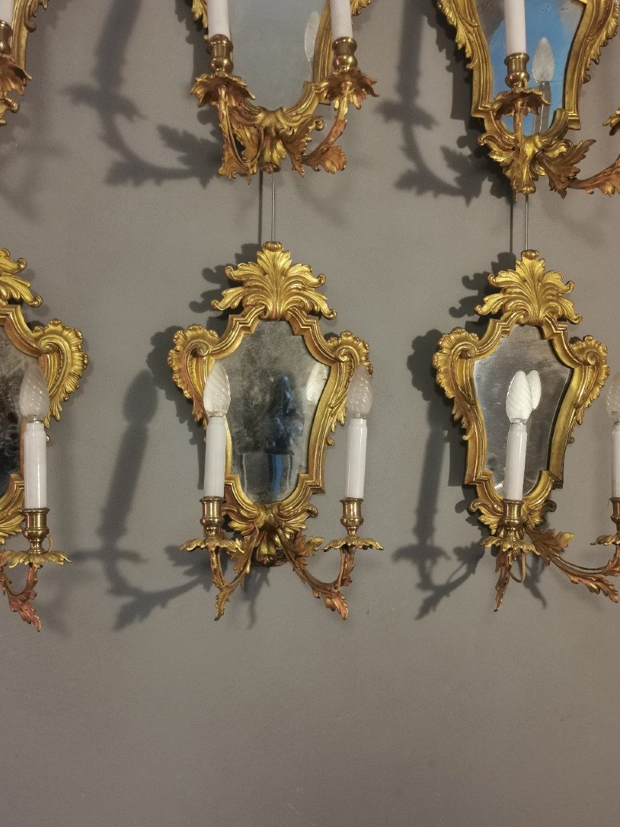 Ensemble De 18 Miroirs d'Applique En Bronze Doré époque Fin XIX° Siècle-photo-2