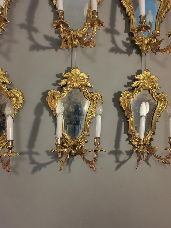 Ensemble De 18 Miroirs d'Applique En Bronze Doré époque Fin XIX° Siècle-photo-3