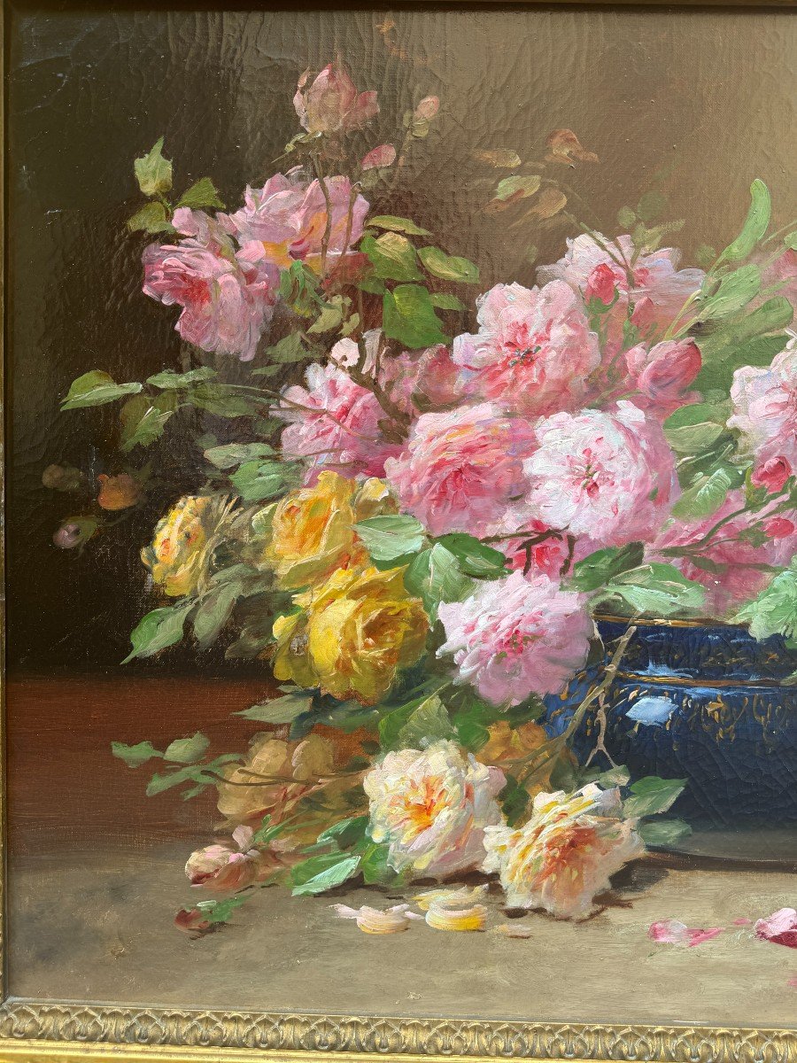 Godchaux Emile (1860-1938) - Paire d'Huiles Sur Toiles " Compositions Florales " Fin XIX° -photo-1