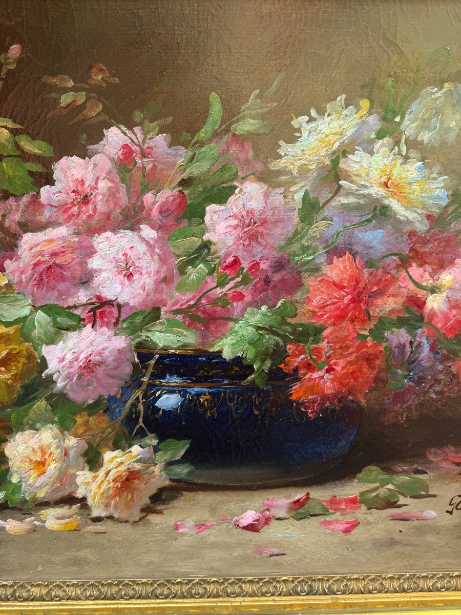 Godchaux Emile (1860-1938) - Paire d'Huiles Sur Toiles " Compositions Florales " Fin XIX° -photo-2