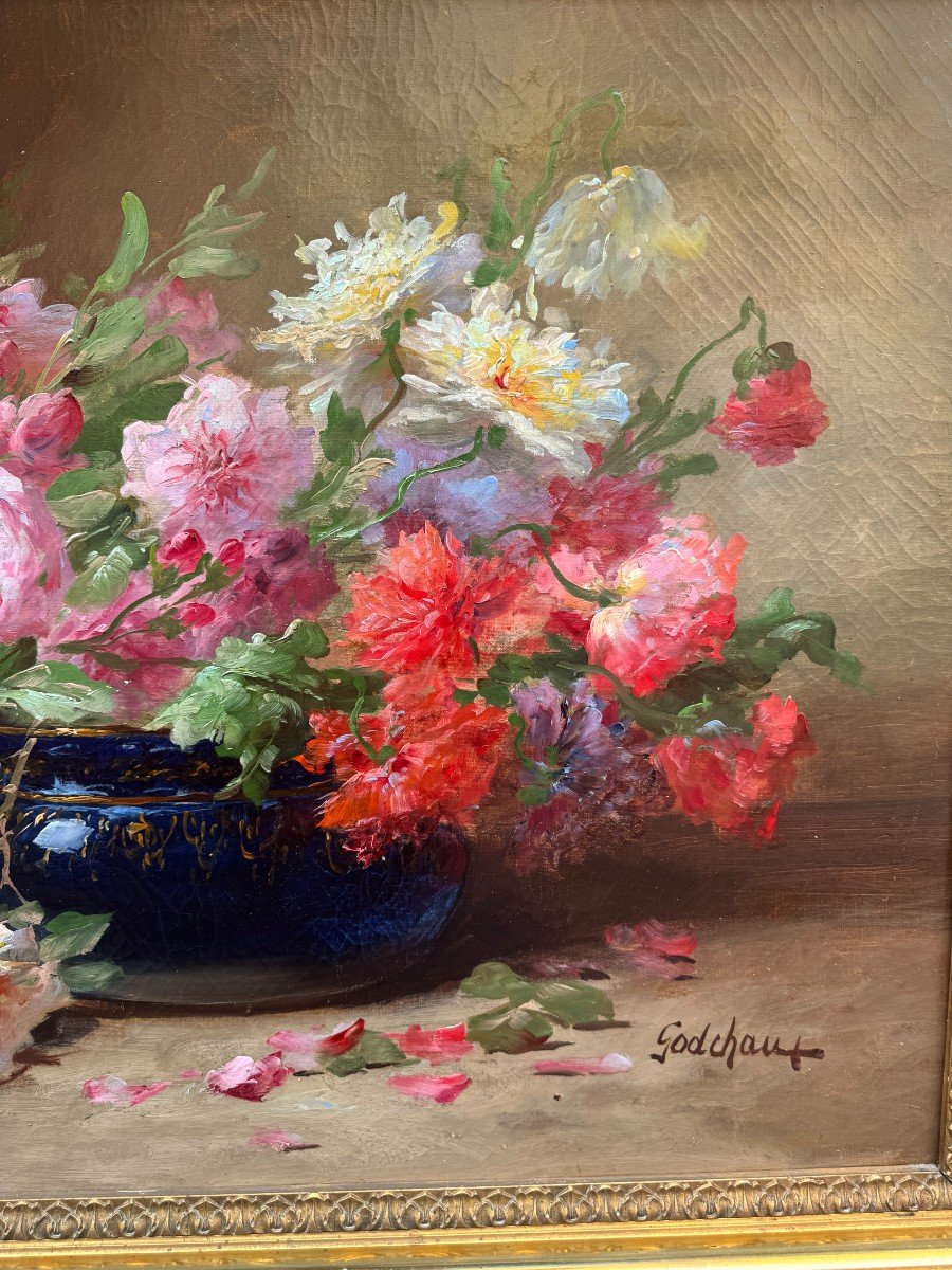 Godchaux Emile (1860-1938) - Paire d'Huiles Sur Toiles " Compositions Florales " Fin XIX° -photo-3