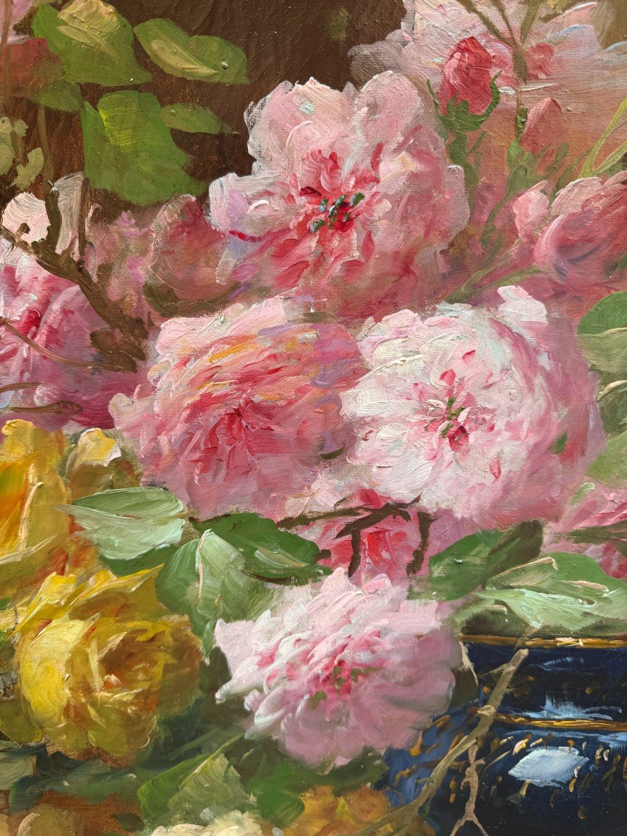 Godchaux Emile (1860-1938) - Paire d'Huiles Sur Toiles " Compositions Florales " Fin XIX° -photo-8