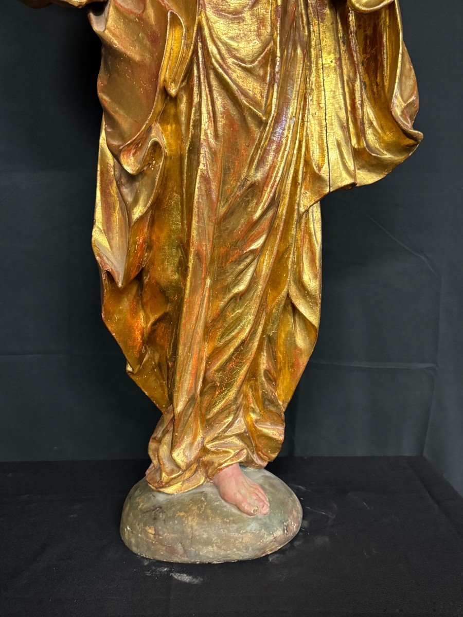 Large Gilded And Lacquered Wood Sculpture "saint Joseph And Jesus Christ" 17th Century-photo-1