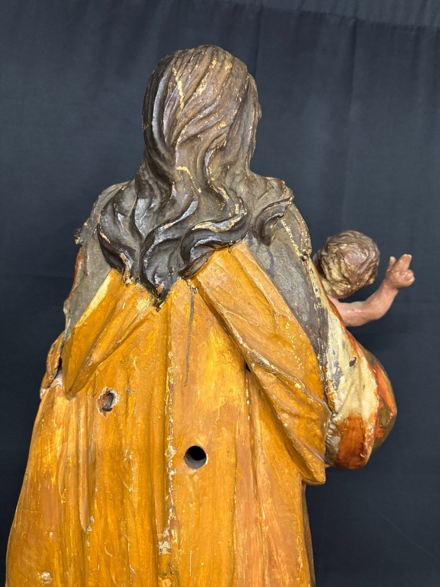 Large Gilded And Lacquered Wood Sculpture "saint Joseph And Jesus Christ" 17th Century-photo-6