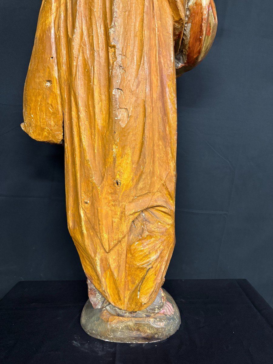 Large Gilded And Lacquered Wood Sculpture "saint Joseph And Jesus Christ" 17th Century-photo-7