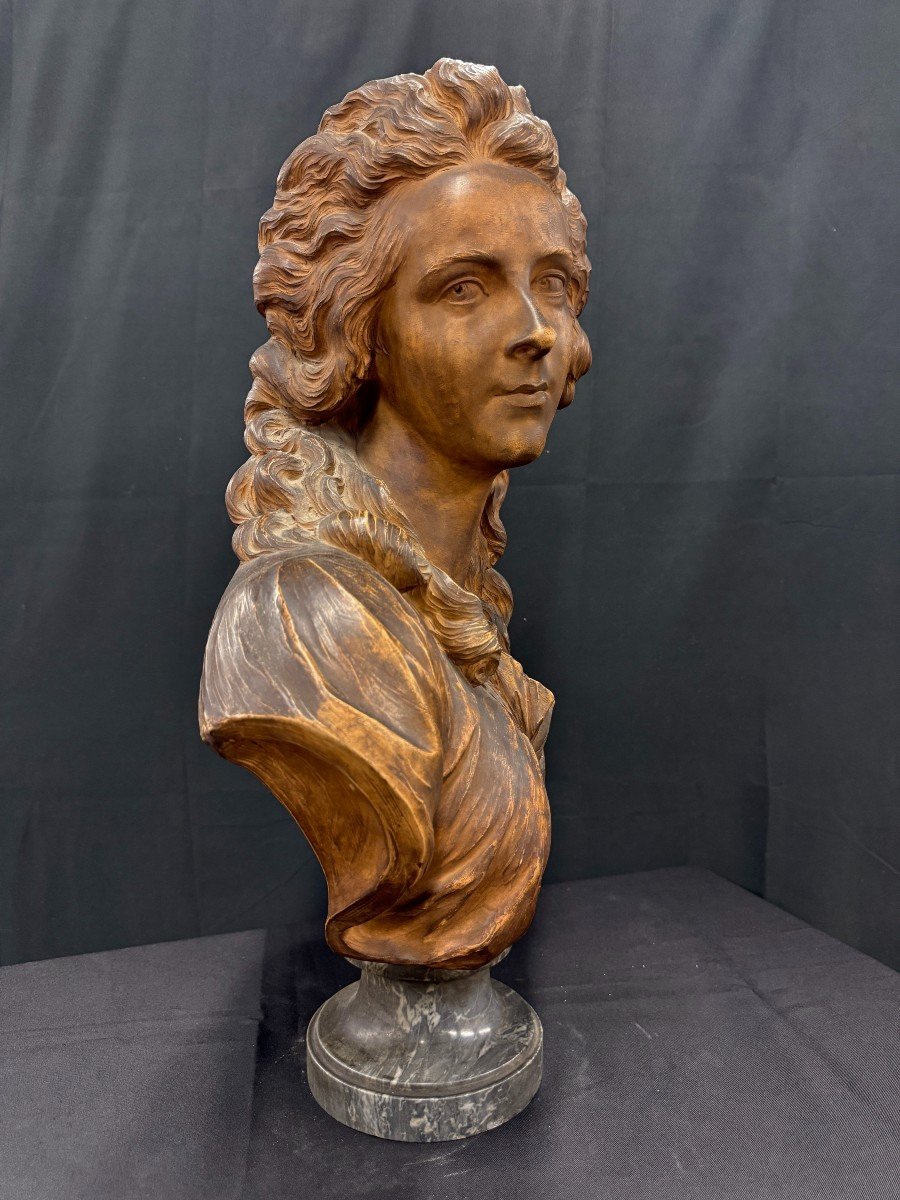 Patinated Terracotta Bust "young Woman" 19th Century-photo-2