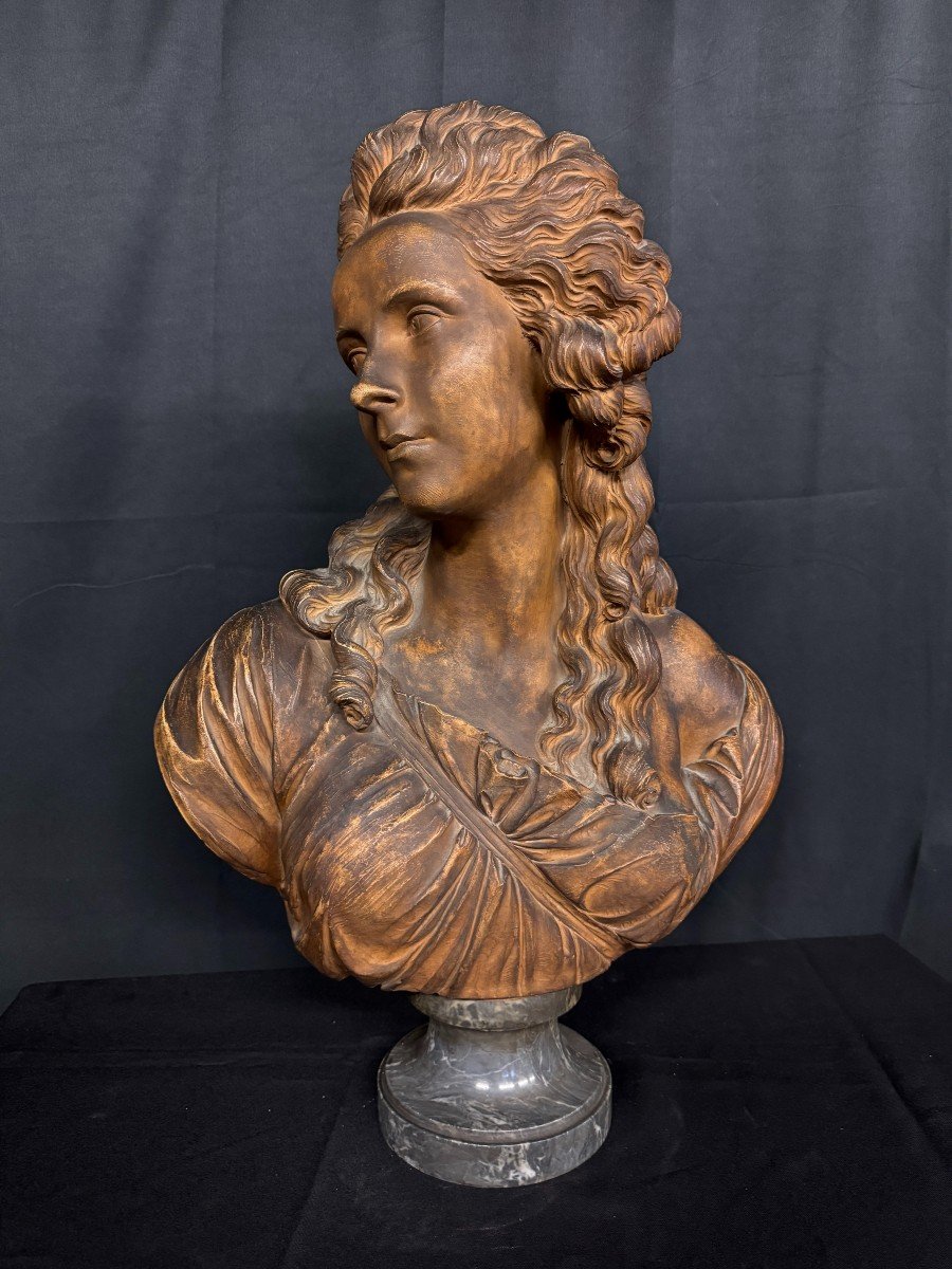 Patinated Terracotta Bust "young Woman" 19th Century-photo-4