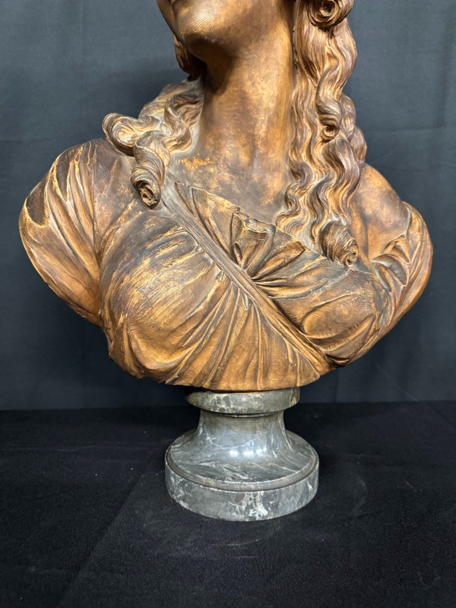 Patinated Terracotta Bust "young Woman" 19th Century-photo-1