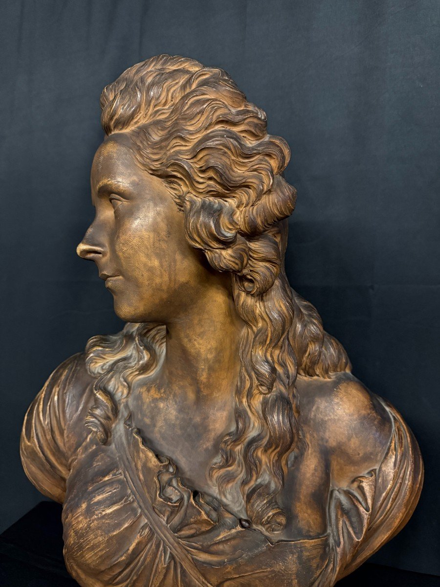 Patinated Terracotta Bust "young Woman" 19th Century-photo-2