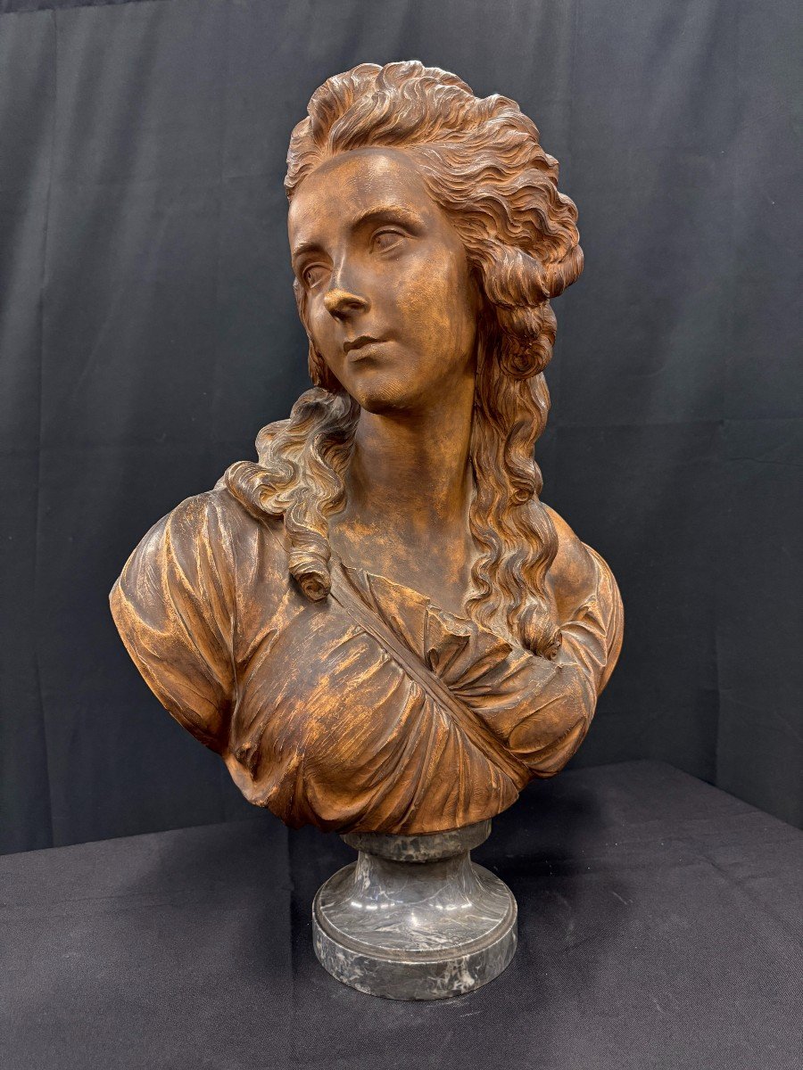 Patinated Terracotta Bust "young Woman" 19th Century