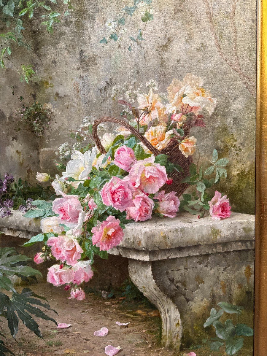 A. Gamba De Preydour (paris 1846 - Nice 1933) " Jeté De Roses Sur Un Banc " XIX° Siècle-photo-2