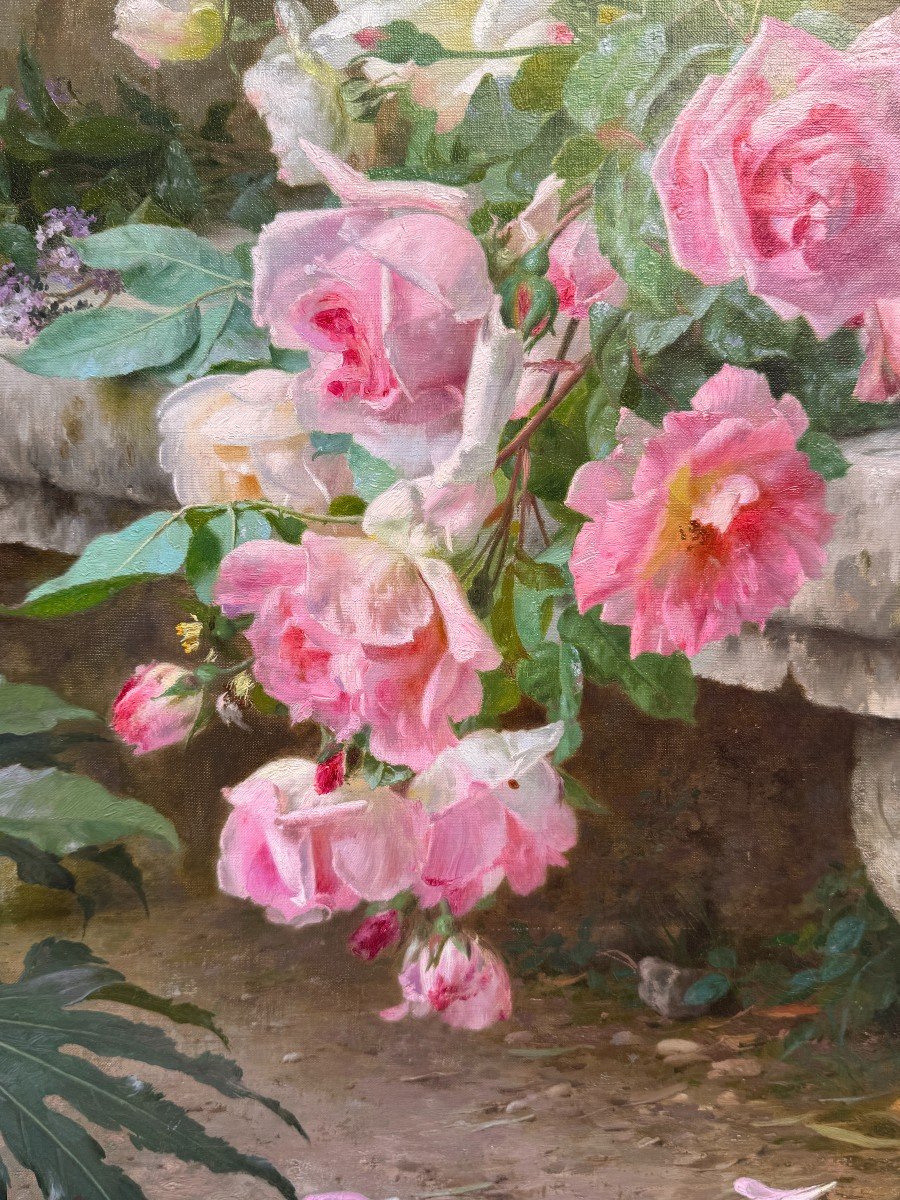 A. Gamba De Preydour (paris 1846 - Nice 1933) " Jeté De Roses Sur Un Banc " XIX° Siècle-photo-3