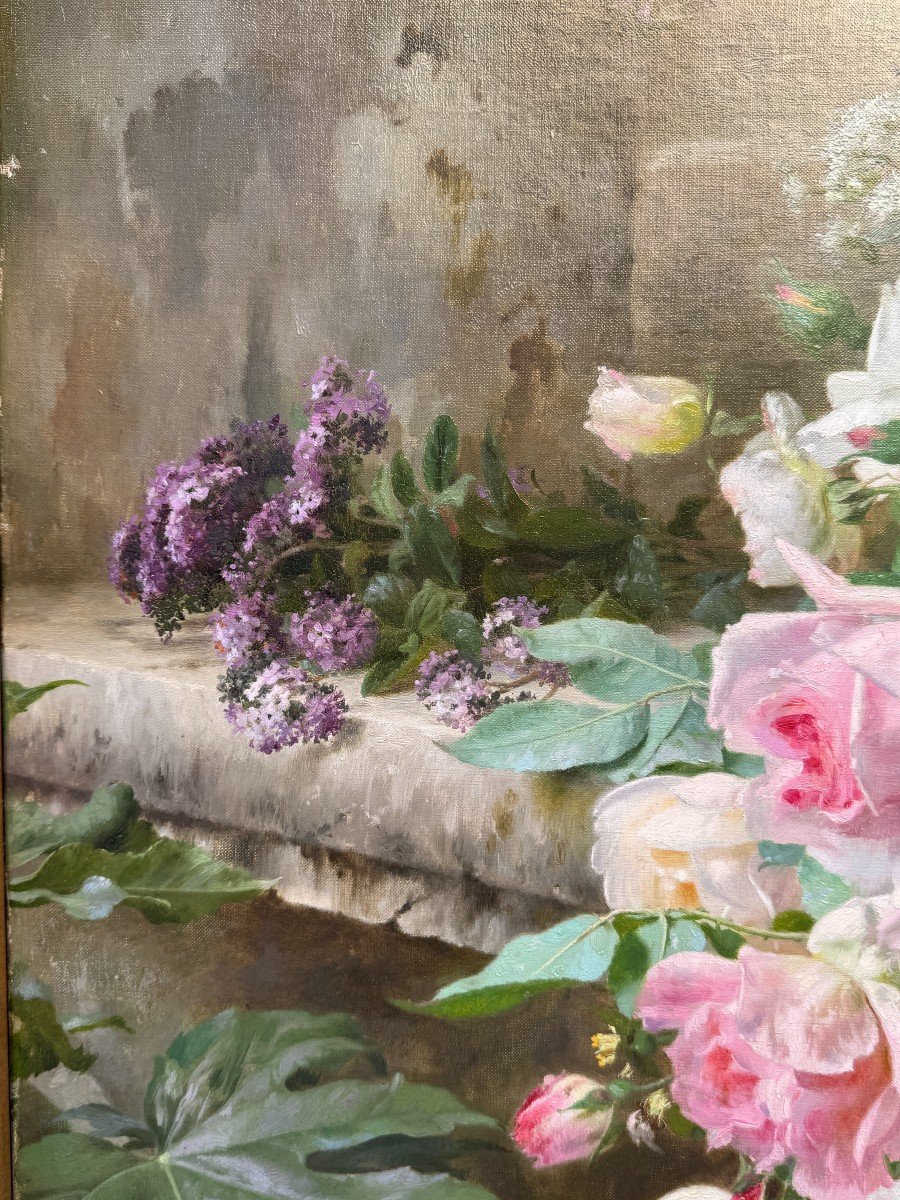 A. Gamba De Preydour (paris 1846 - Nice 1933) " Jeté De Roses Sur Un Banc " XIX° Siècle-photo-4