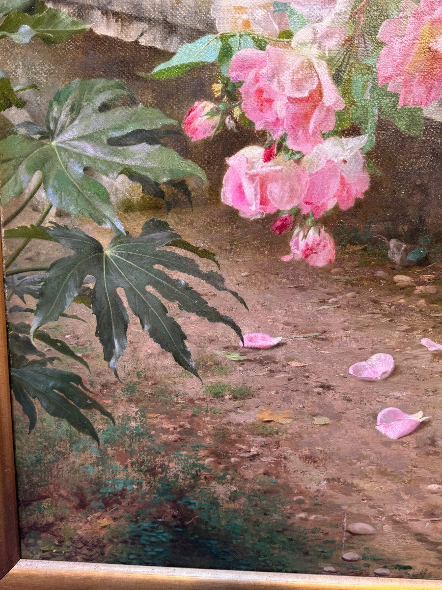 A. Gamba De Preydour (paris 1846 - Nice 1933) " Jeté De Roses Sur Un Banc " XIX° Siècle-photo-5