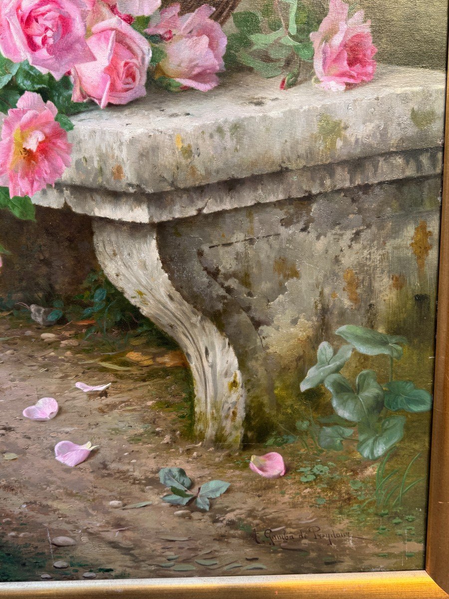 A. Gamba De Preydour (paris 1846 - Nice 1933) " Jeté De Roses Sur Un Banc " XIX° Siècle-photo-6