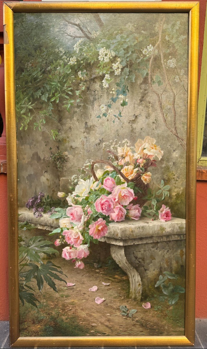 A. Gamba De Preydour (paris 1846 - Nice 1933) " Jeté De Roses Sur Un Banc " XIX° Siècle