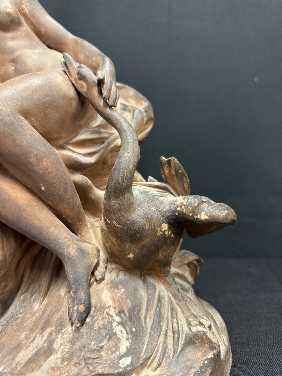 Terracotta Group "leda And The Swan" Signed Falconnet 19th Century-photo-2