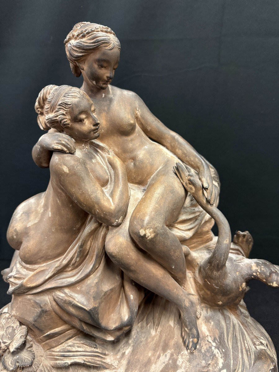 Terracotta Group "leda And The Swan" Signed Falconnet 19th Century-photo-3