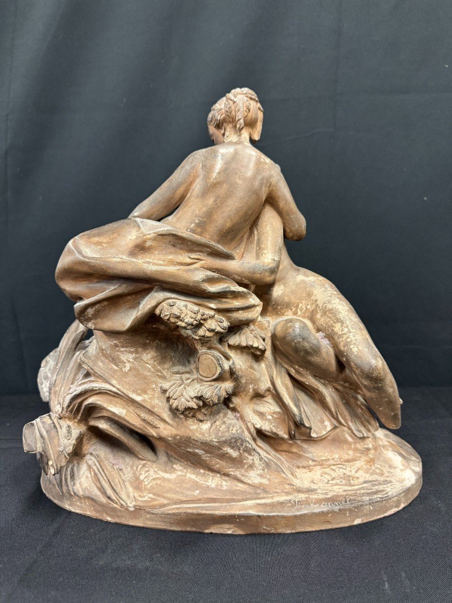 Terracotta Group "leda And The Swan" Signed Falconnet 19th Century-photo-4