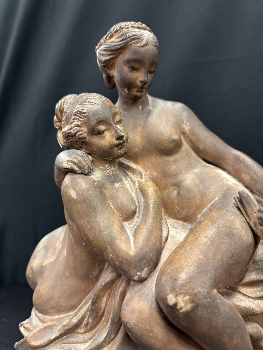 Terracotta Group "leda And The Swan" Signed Falconnet 19th Century-photo-1