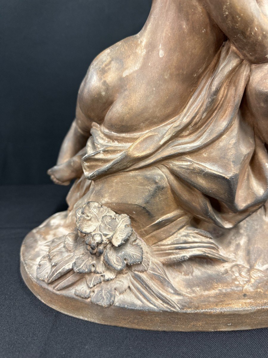 Terracotta Group "leda And The Swan" Signed Falconnet 19th Century-photo-2