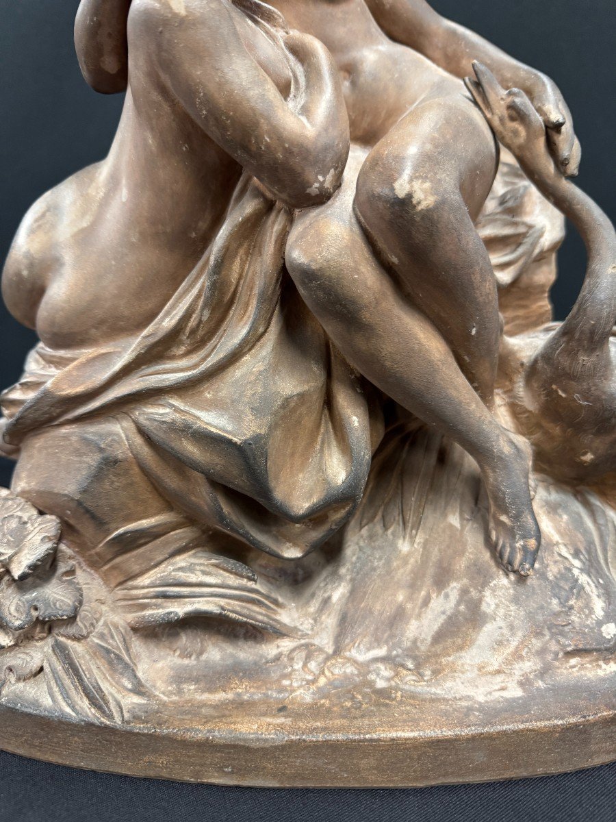 Terracotta Group "leda And The Swan" Signed Falconnet 19th Century-photo-3