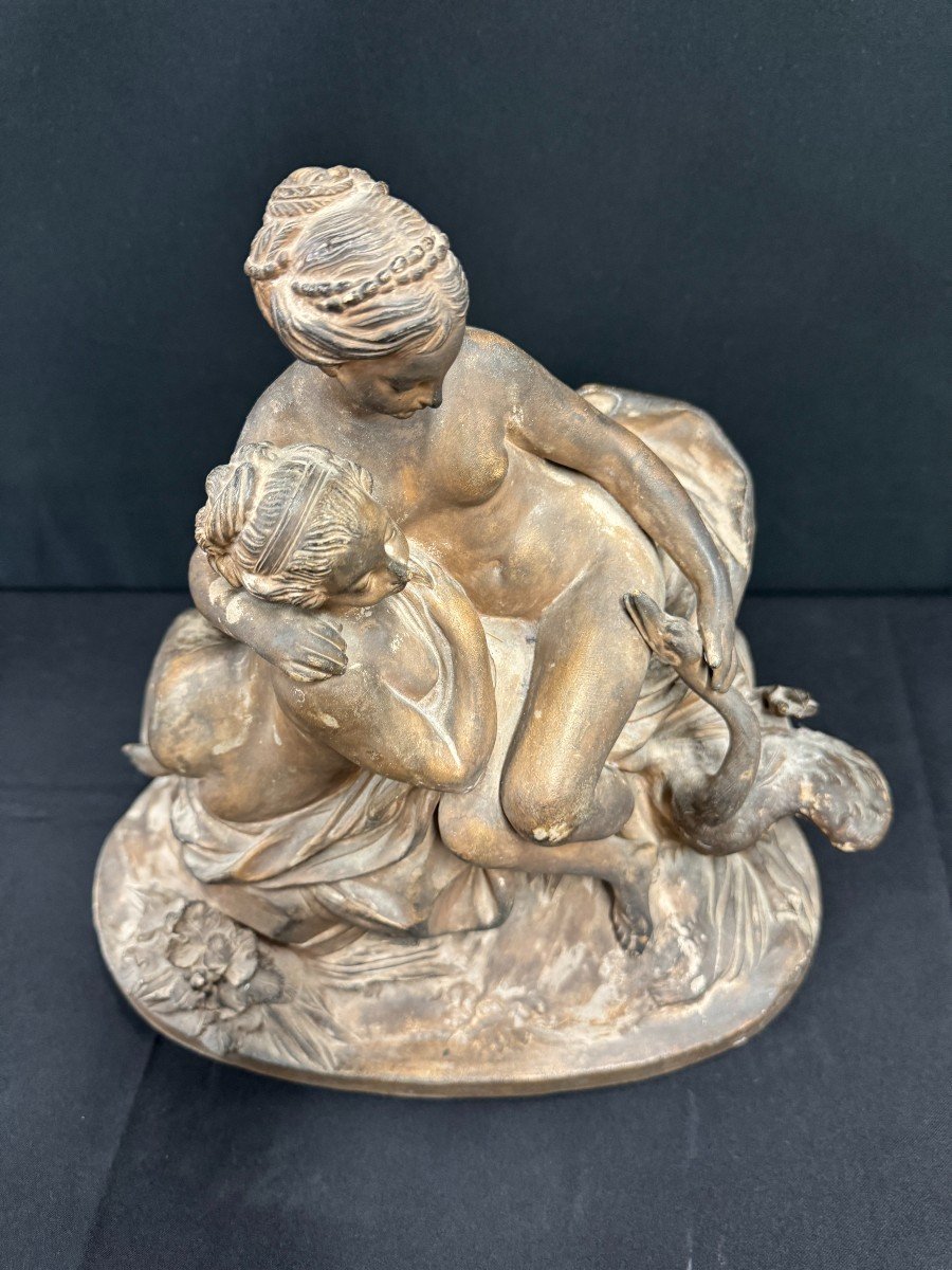 Terracotta Group "leda And The Swan" Signed Falconnet 19th Century-photo-5