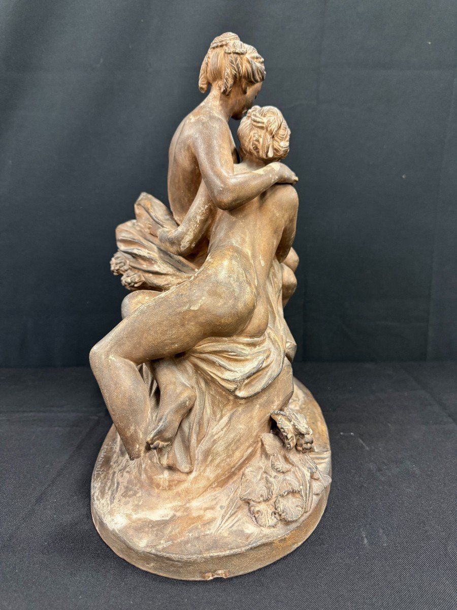 Terracotta Group "leda And The Swan" Signed Falconnet 19th Century-photo-6