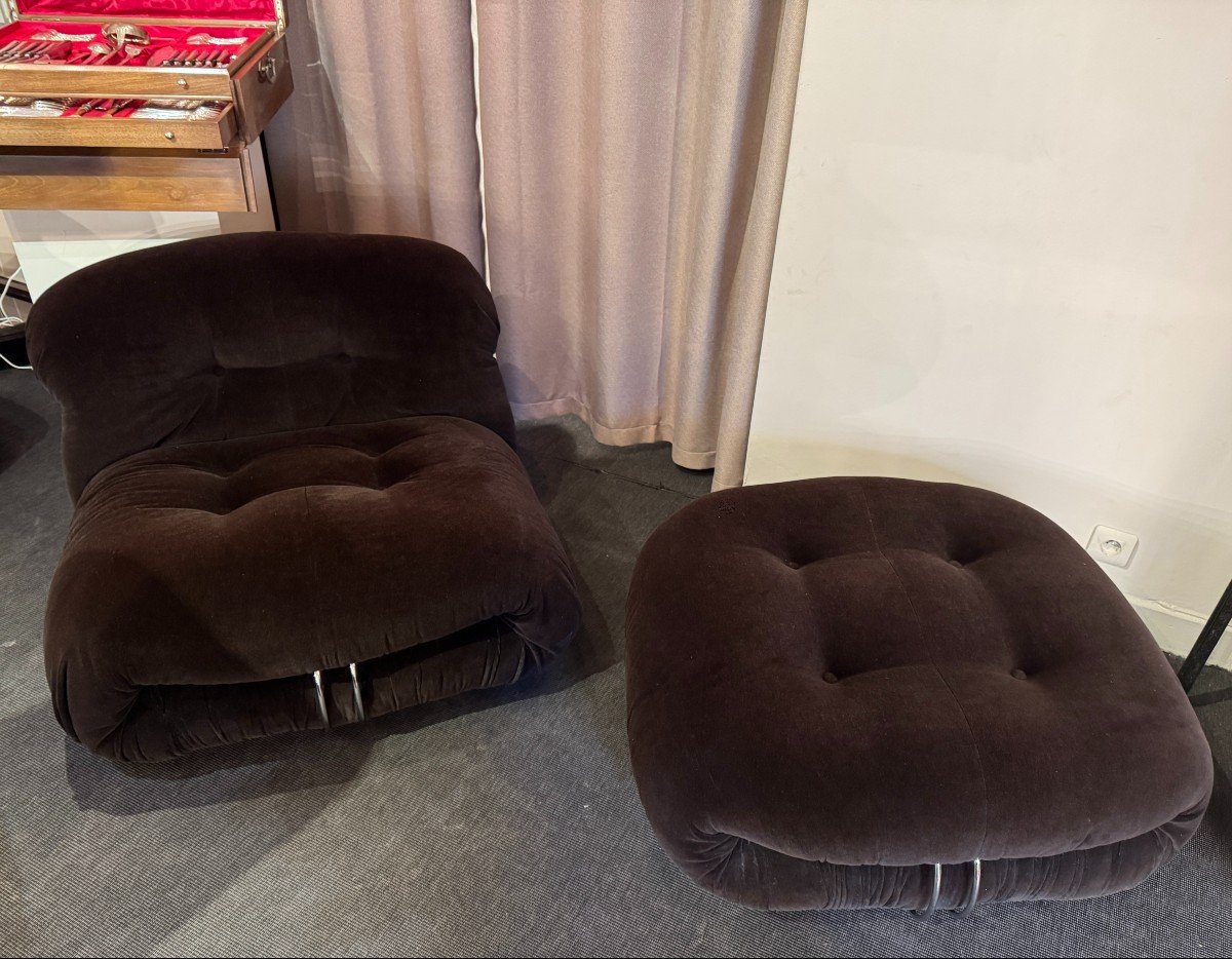 Soriana Brown Velvet Lounge Set By Afra And Tobia Scarpa, 20th Century-photo-2