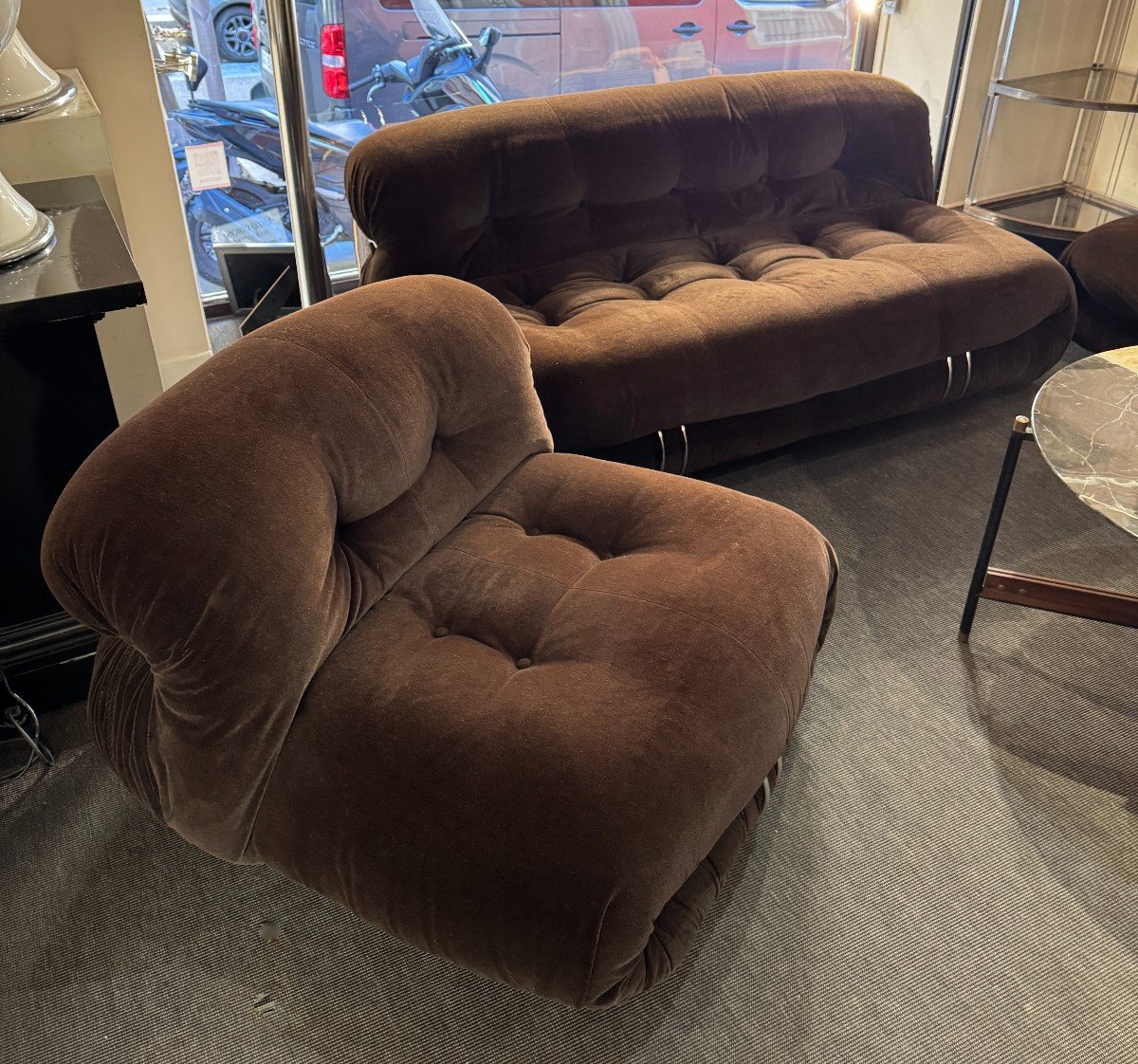 Soriana Brown Velvet Lounge Set By Afra And Tobia Scarpa, 20th Century-photo-3