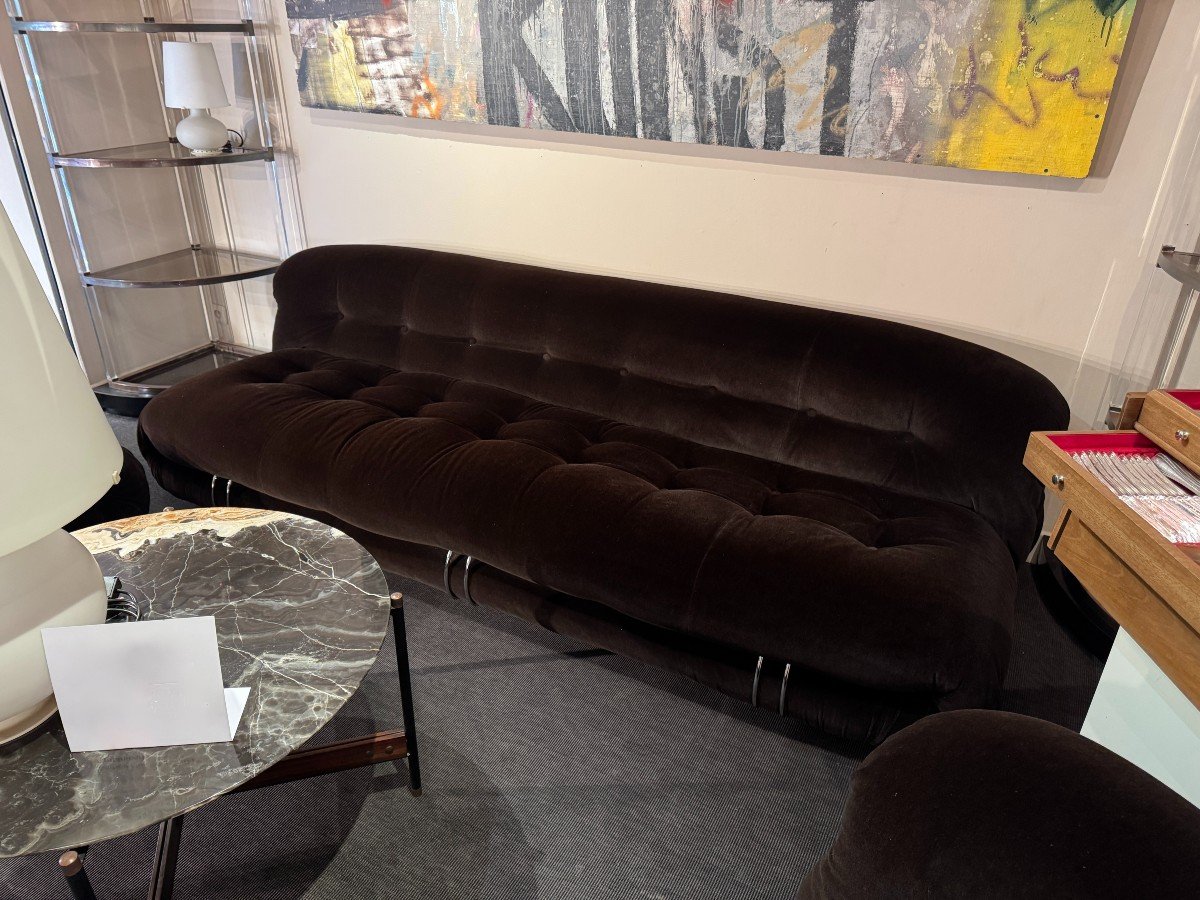 Soriana Brown Velvet Lounge Set By Afra And Tobia Scarpa, 20th Century-photo-4