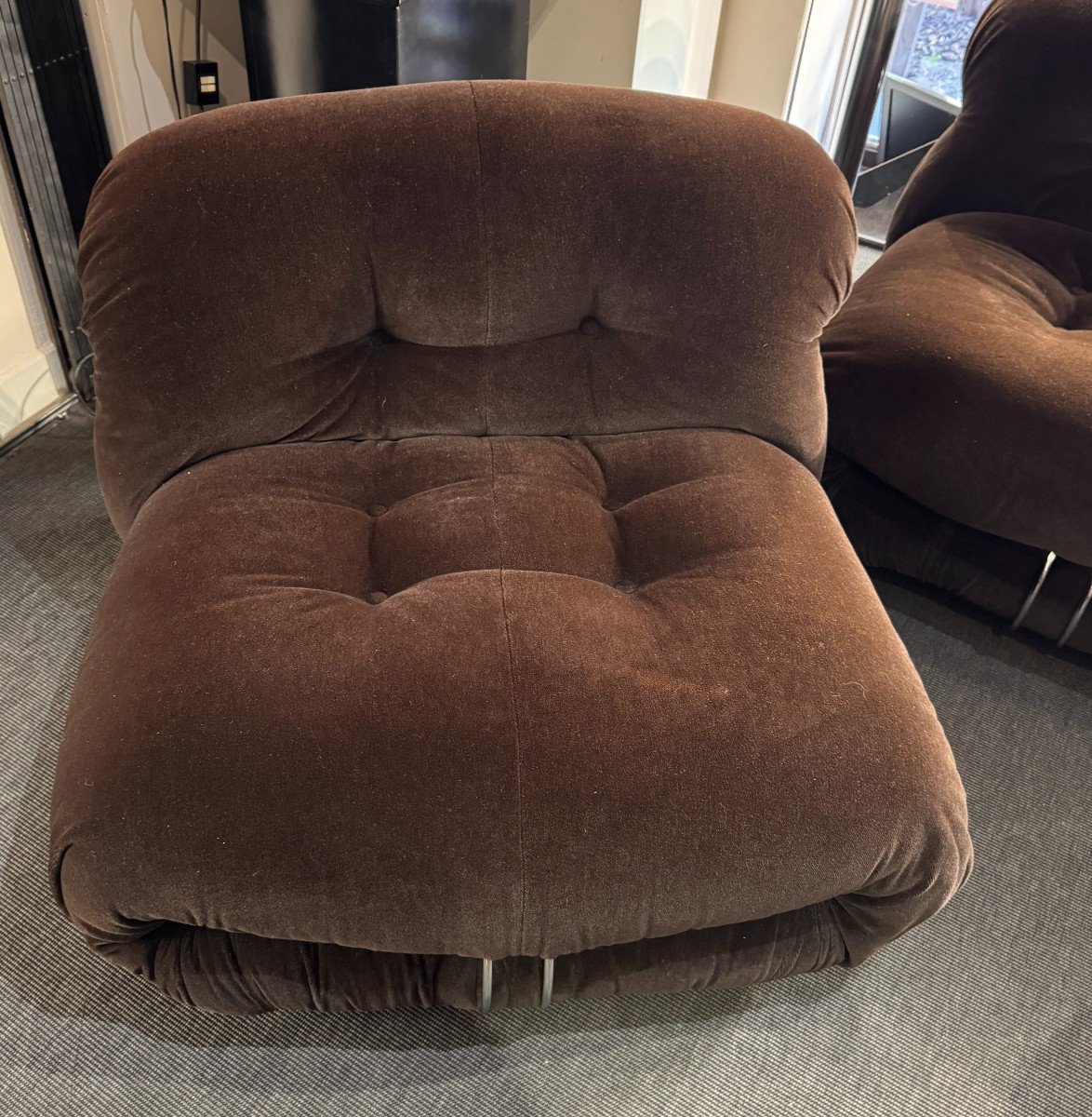 Soriana Brown Velvet Lounge Set By Afra And Tobia Scarpa, 20th Century-photo-2