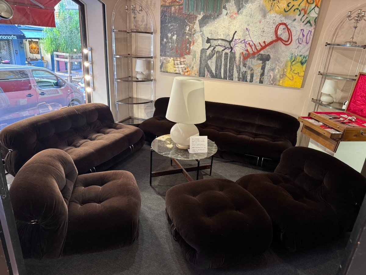 Soriana Brown Velvet Lounge Set By Afra And Tobia Scarpa, 20th Century