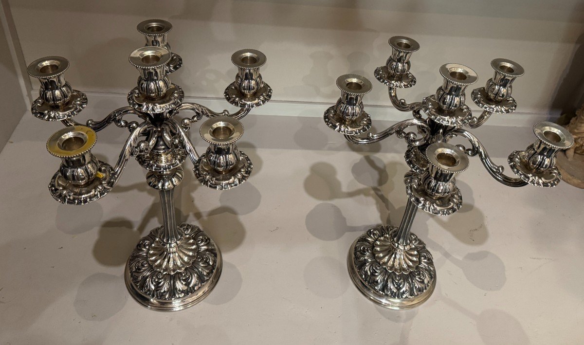 Eros Genazzi - Pair Of Silver Candelabra, Italy, Early 20th Century-photo-1